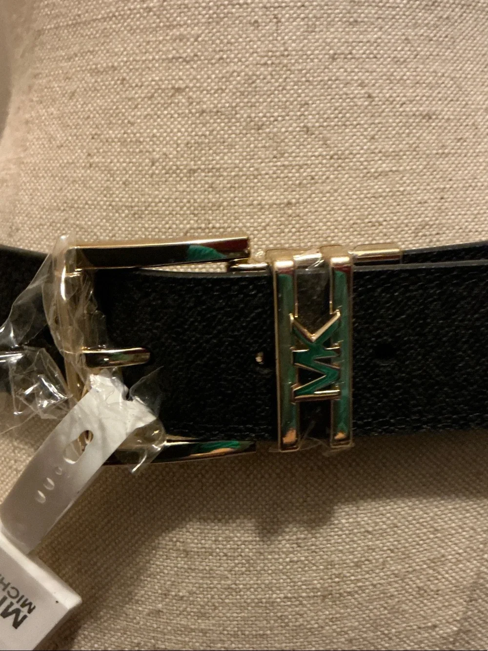 NWT: Michael Kors Black Leather Belt with Gold-tone MK Buckle
